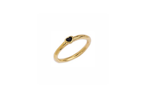 Anello Slim con Cuore Misura Unica - Oro/Nero 17mm