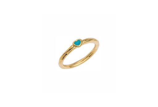 Ring Slim with Heart Fixed Size - Gold/Turquoise 17mm