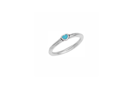 Ring Slim with Heart Fixed Size - Silver/Turquoise 17mm