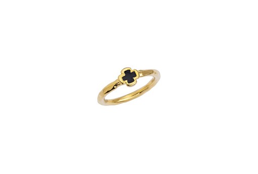 Anello Slim con Croce Misura Unica - Oro/Nero 15mm