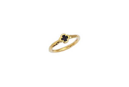 Ring Slim with Cross Fixed Size - Gold/Black 15mm