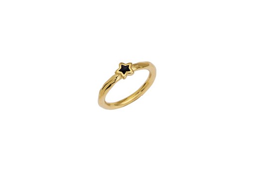 Ring Slim with Star Fixed Size - Gold/Black 15mm