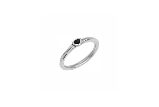 Anello Slim con Cuore Misura Unica - Argento/Nero 17mm