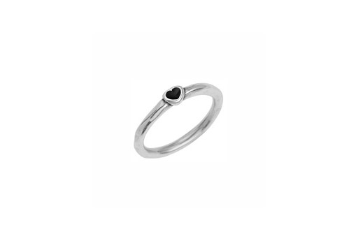 Ring Slim with Heart Fixed Size - Silver/Black 17mm