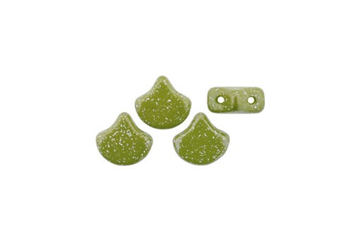 Czech Glass Ginko Beads - Stardance - Green Olive 7,5x7,5mm - 10g