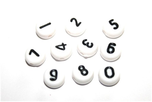 Perline Acrilico Bianco Numeri 0-9 - Tondo 7x4mm - 20pz