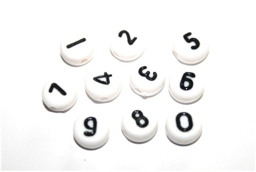 White Plating Acrylic Beads -  Number 0-9 - 7x4mm - 20pcs