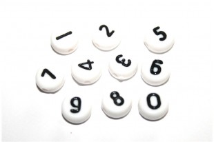 White Plating Acrylic Beads -  Number 0-9 - 7x4mm - 20pcs