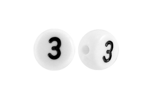 Perline acrilico bianco numero 3 tondo 7x4mm   per i tuoi  hobby fai da te