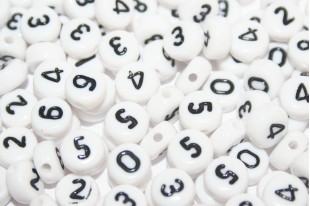 White Plating Acrylic Beads - Number 0-9 - 7x4mm - 20pcs