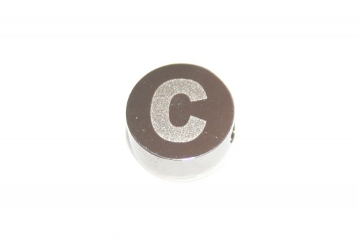 Perline Tonde in Acciaio Alfabeto - Lettera C 10x4,5mm - 1pz