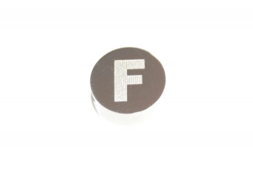 Stainless Steel Beads Round Alphabet - Letter F 10x4,5mm - 1pc