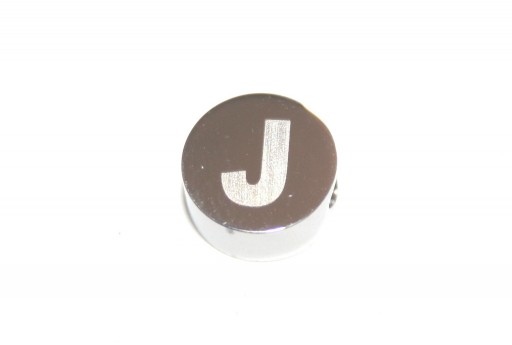 Stainless Steel Beads Round Alphabet - Letter J 10x4,5mm - 1pc
