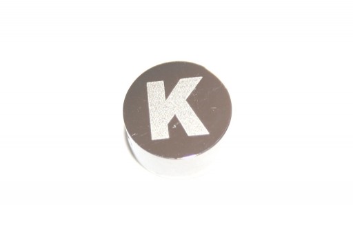 Stainless Steel Beads Round Alphabet - Letter K 10x4,5mm - 1pc