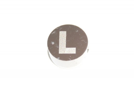 Stainless Steel Beads Round Alphabet - Letter L 10x4,5mm - 1pc