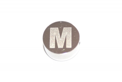 Stainless Steel Beads Round Alphabet - Letter M 10x4,5mm - 1pc