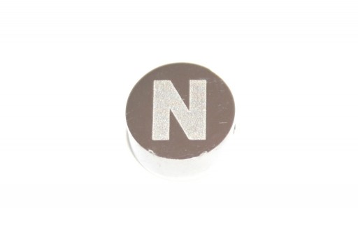 Stainless Steel Beads Round Alphabet - Letter N 10x4,5mm - 1pc