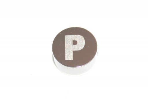 Stainless Steel Beads Round Alphabet - Letter P 10x4,5mm - 1pc