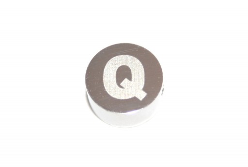 Stainless Steel Beads Round Alphabet - Letter Q 10x4,5mm - 1pc