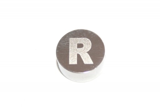 Stainless Steel Beads Round Alphabet - Letter R 10x4,5mm - 1pc