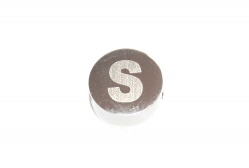 Stainless Steel Beads Round Alphabet - Letter S 10x4,5mm - 1pc