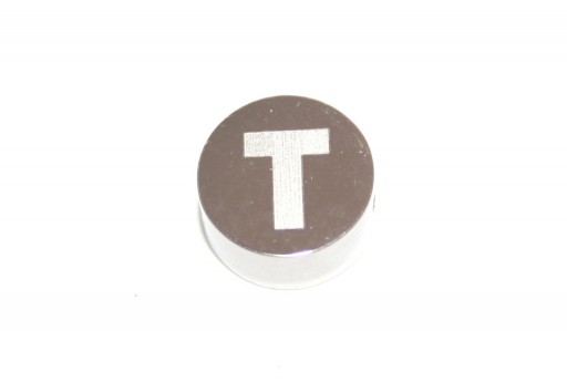 Perline Tonde in Acciaio Alfabeto - Lettera T 10x4,5mm - 1pz
