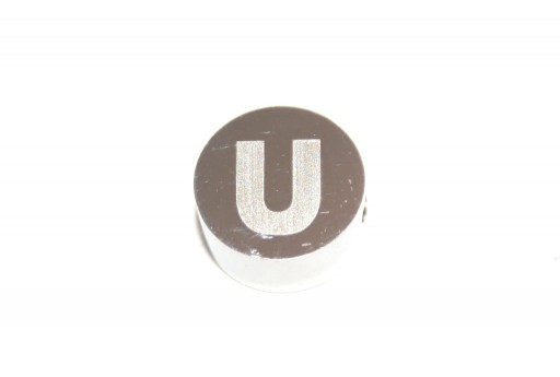 Stainless Steel Beads Round Alphabet - Letter U 10x4,5mm - 1pc