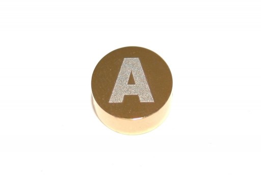 Perline Tonde in Acciaio Alfabeto Oro - Lettera A 10x4,5mm - 1pz