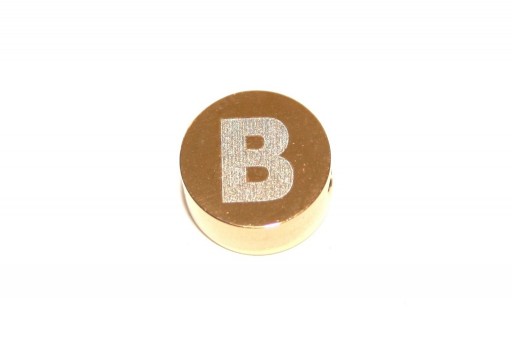 Stainless Steel Beads Round Alphabet - Gold - Letter B 10x4,5mm - 1pc