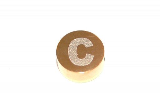 Stainless Steel Beads Round Alphabet - Gold - Letter C 10x4,5mm - 1pc