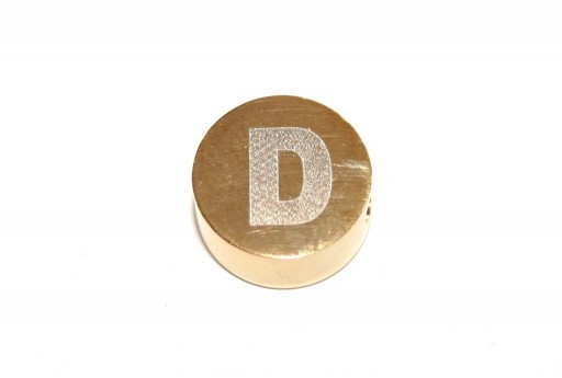 Perline Tonde in Acciaio Alfabeto Oro - Lettera D 10x4,5mm - 1pz