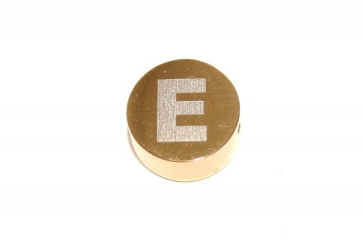 Perline Tonde in Acciaio Alfabeto Oro - Lettera E 10x4,5mm - 1pz