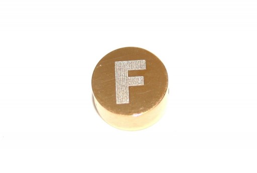 Stainless Steel Beads Round Alphabet - Gold - Letter F 10x4,5mm - 1pc