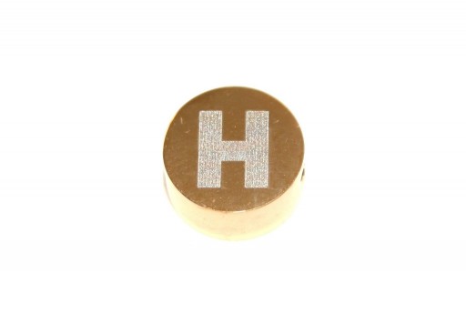 Perline Tonde in Acciaio Alfabeto Oro - Lettera H 10x4,5mm - 1pz