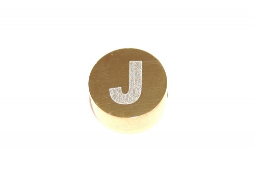 Stainless Steel Beads Round Alphabet - Gold - Letter J 10x4,5mm - 1pc