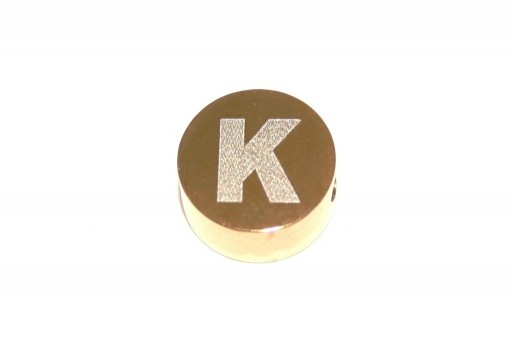 Perline Tonde in Acciaio Alfabeto Oro - Lettera K 10x4,5mm - 1pz