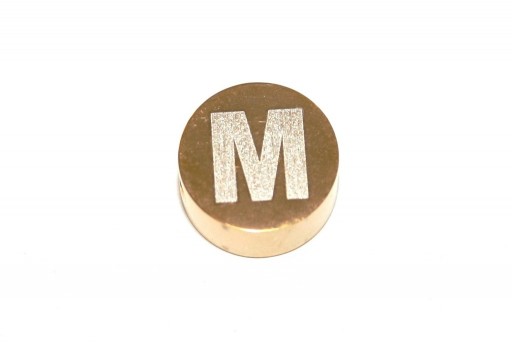 Perline Tonde in Acciaio Alfabeto Oro - Lettera M 10x4,5mm - 1pz