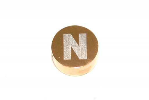 Stainless Steel Beads Round Alphabet - Gold - Letter N 10x4,5mm - 1pc