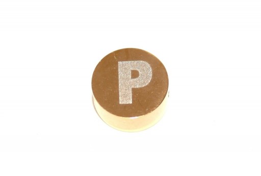 Stainless Steel Beads Round Alphabet - Gold - Letter P 10x4,5mm - 1pc