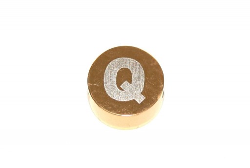 Perline Tonde in Acciaio Alfabeto Oro - Lettera Q 10x4,5mm - 1pz