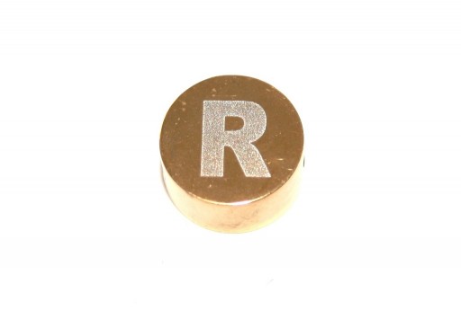 Stainless Steel Beads Round Alphabet - Gold - Letter R 10x4,5mm - 1pc