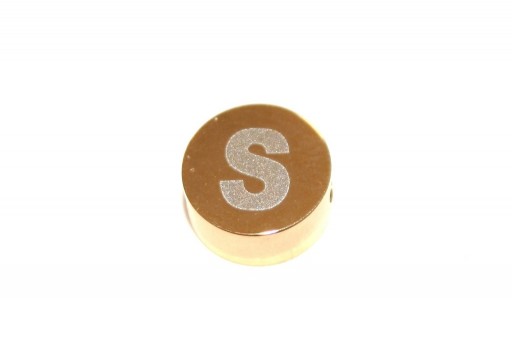 Stainless Steel Beads Round Alphabet - Gold - Letter S 10x4,5mm - 1pc