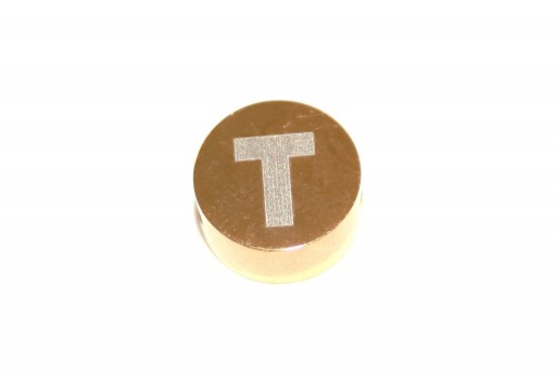 Perline Tonde in Acciaio Alfabeto Oro - Lettera T 10x4,5mm - 1pz