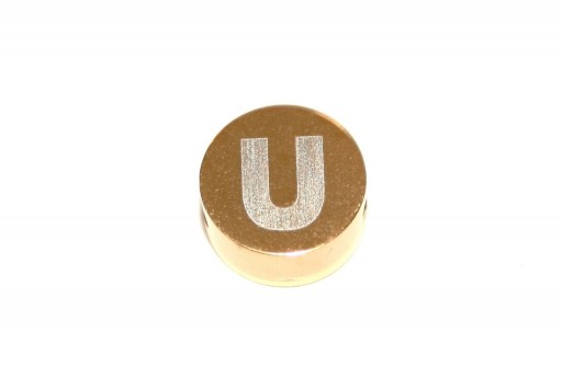 Stainless Steel Beads Round Alphabet - Gold - Letter U 10x4,5mm - 1pc