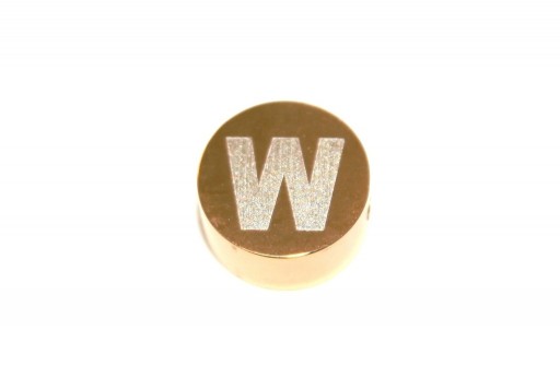 Stainless Steel Beads Round Alphabet - Gold - Letter W 10x4,5mm - 1pc