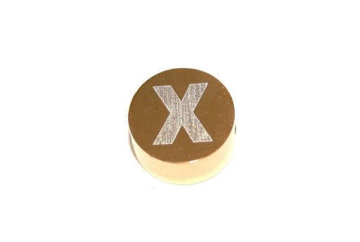 Stainless Steel Beads Round Alphabet - Gold - Letter X 10x4,5mm - 1pc