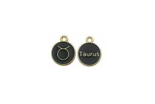 Round Black Enameled Zodiac Charms - Taurus 15x12mm - 1pc