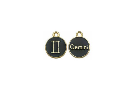 Charms Zodiaco Smaltato Nero - Gemelli 15x12mm - 1pz