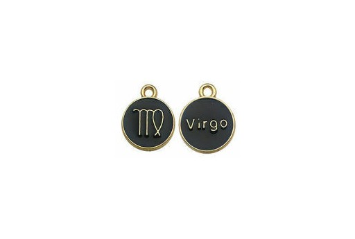 Round Black Enameled Zodiac Charms - Virgo 15x12mm - 1pc