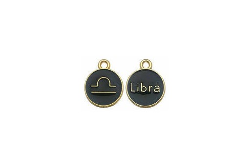 Round Black Enameled Zodiac Charms - Libra 15x12mm - 1pc